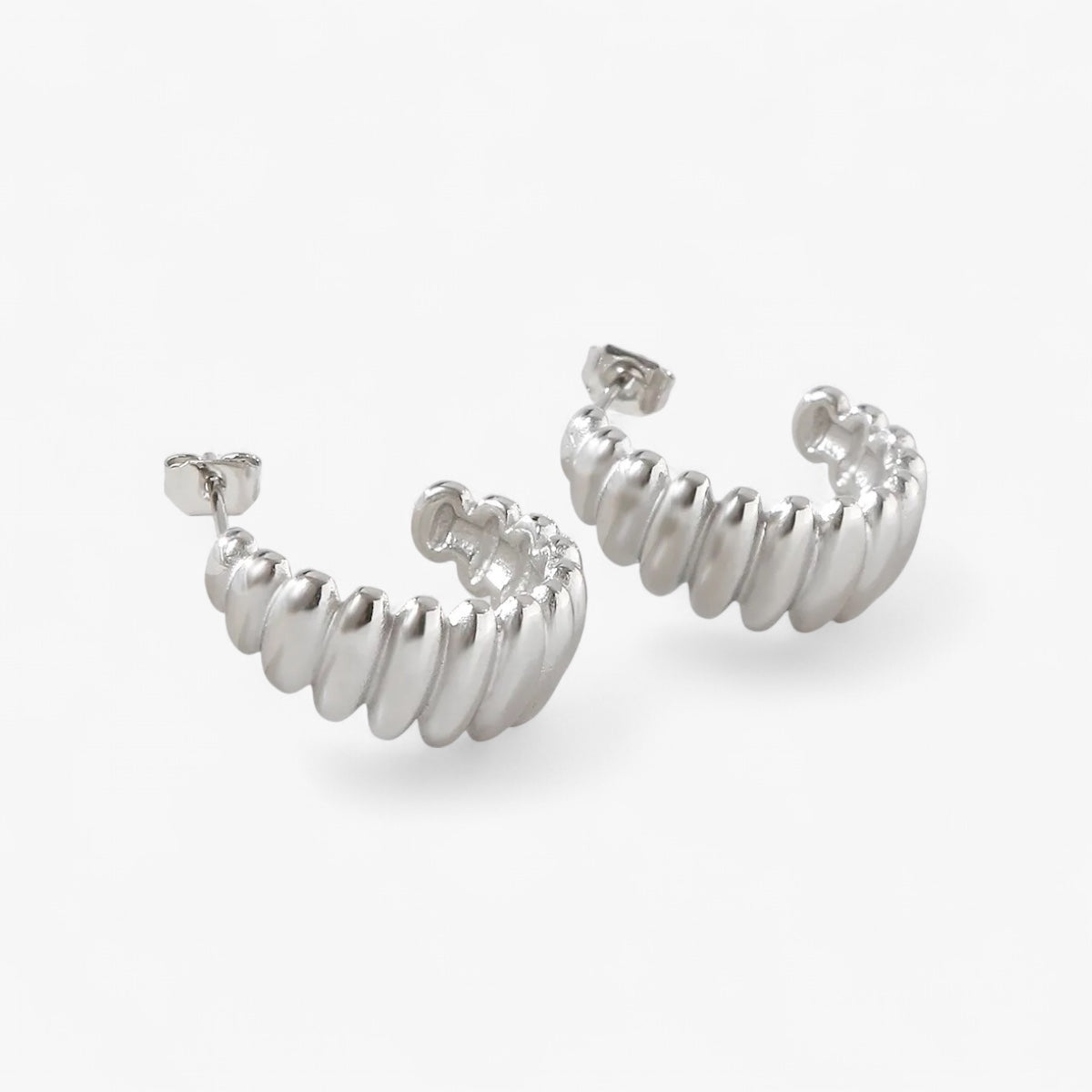 Silver Ripple Hoops