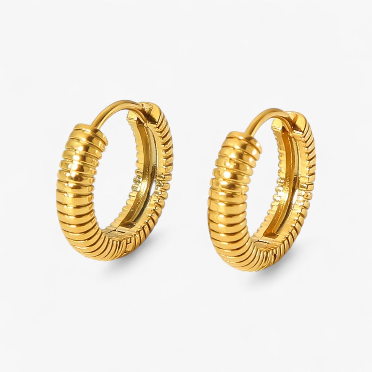 Gold Ribbed Hoops
