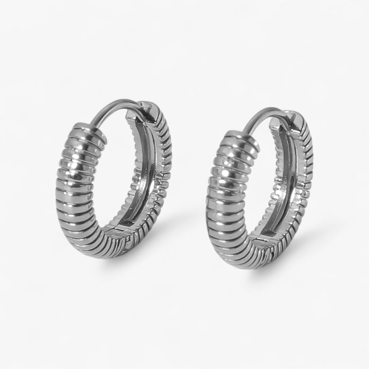 Silver Ribbed Hoops