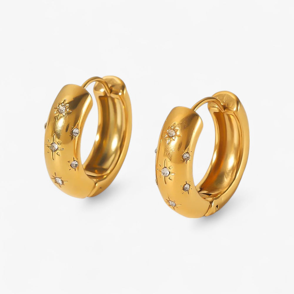 Gold Chunky Starry Hoops