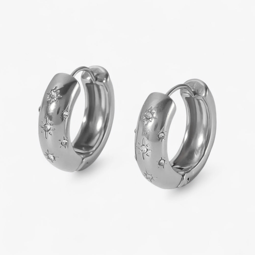 Silver Chunky Starry Hoops