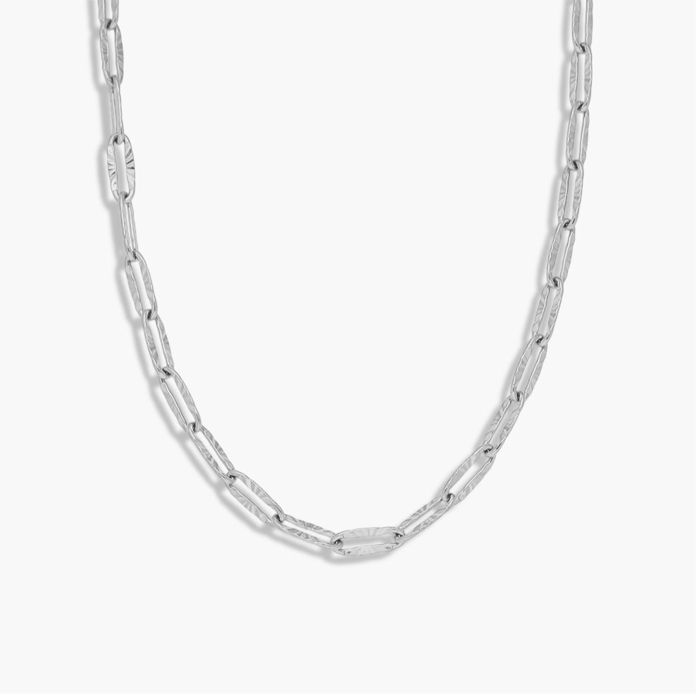 Silver Textured Paperclip Necklace
