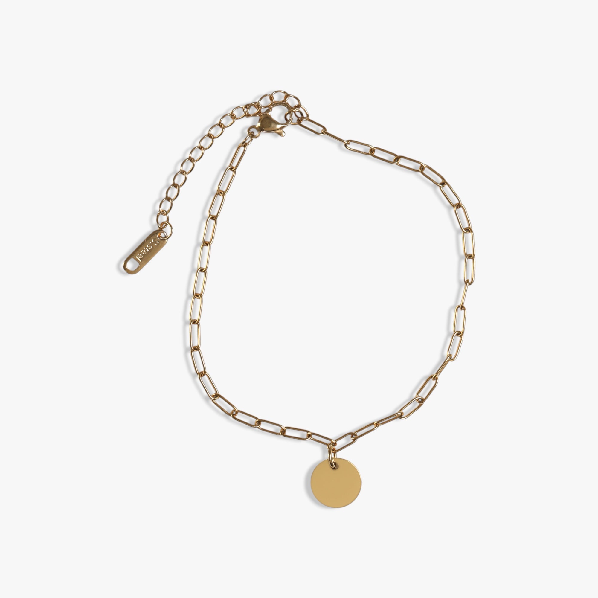 Gold Petite Disc Paperclip Bracelet