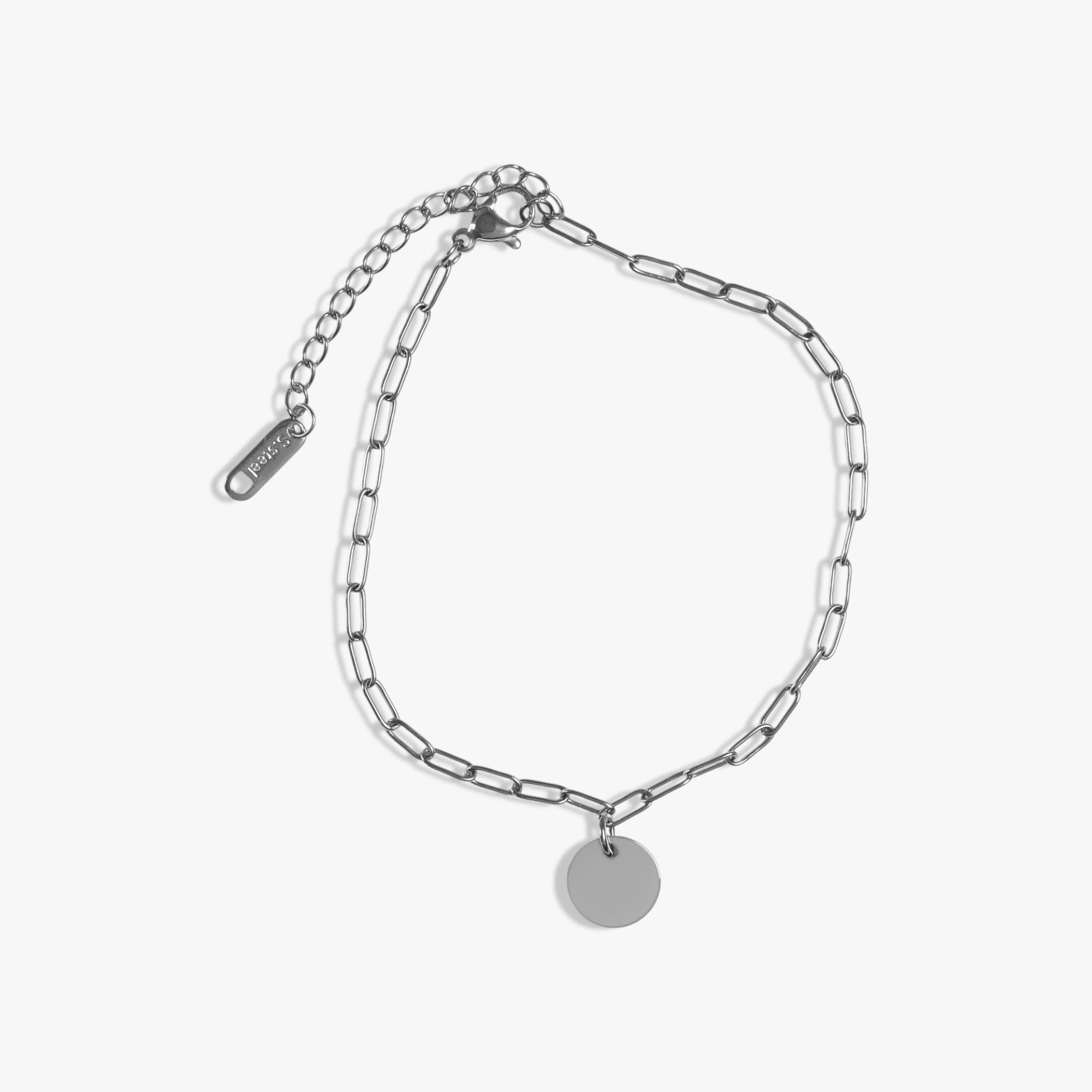 Silver Petite Disc Paperclip Bracelet