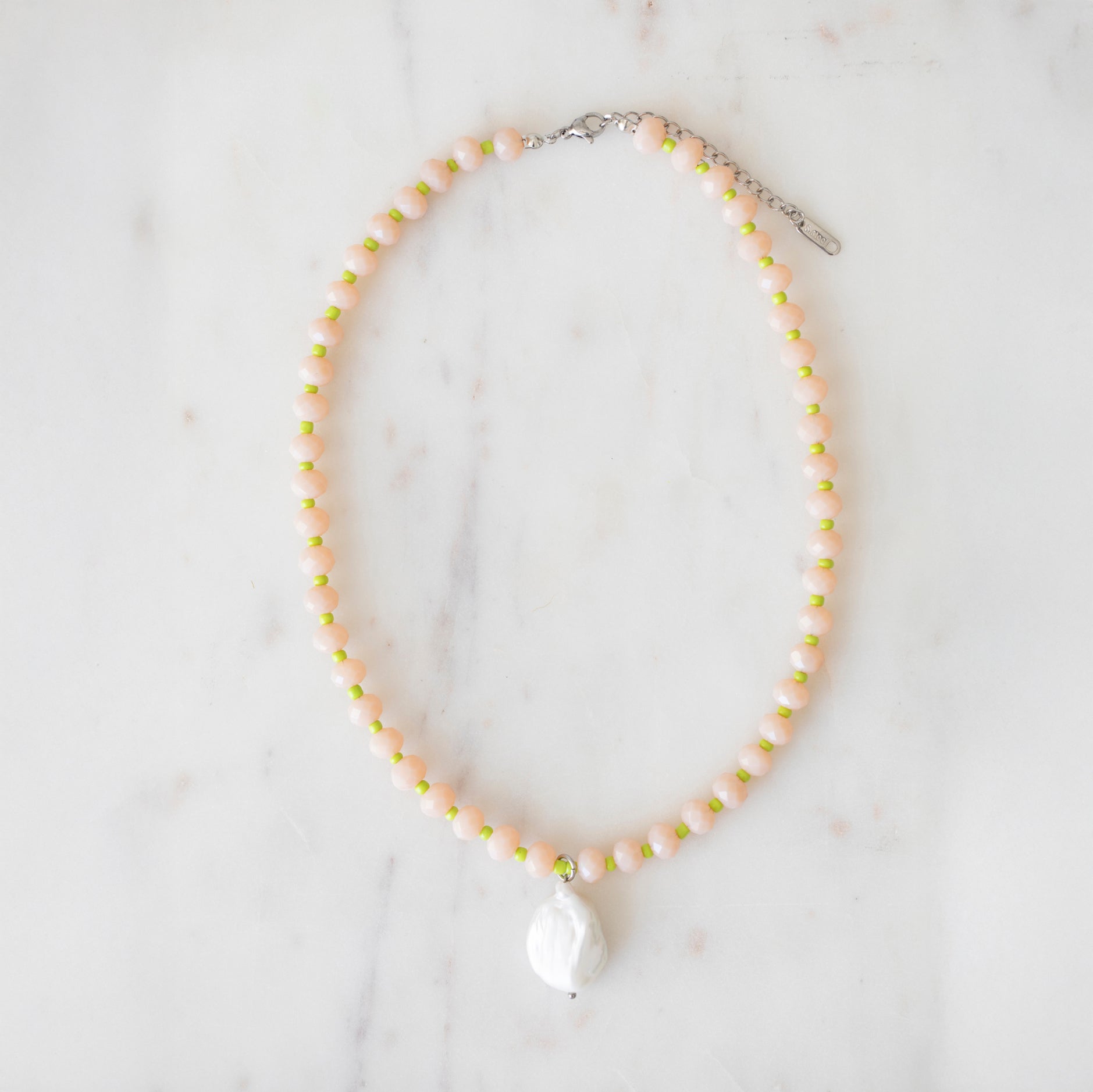 Sand & Lime Crystal Beaded Necklace