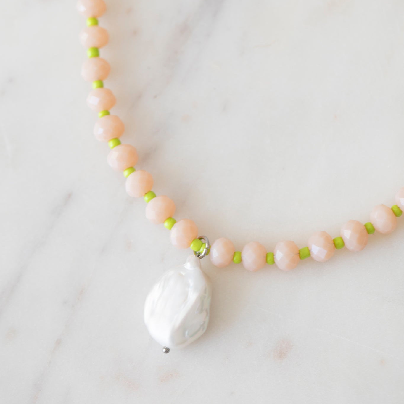 Sand & Lime Crystal Beaded Necklace