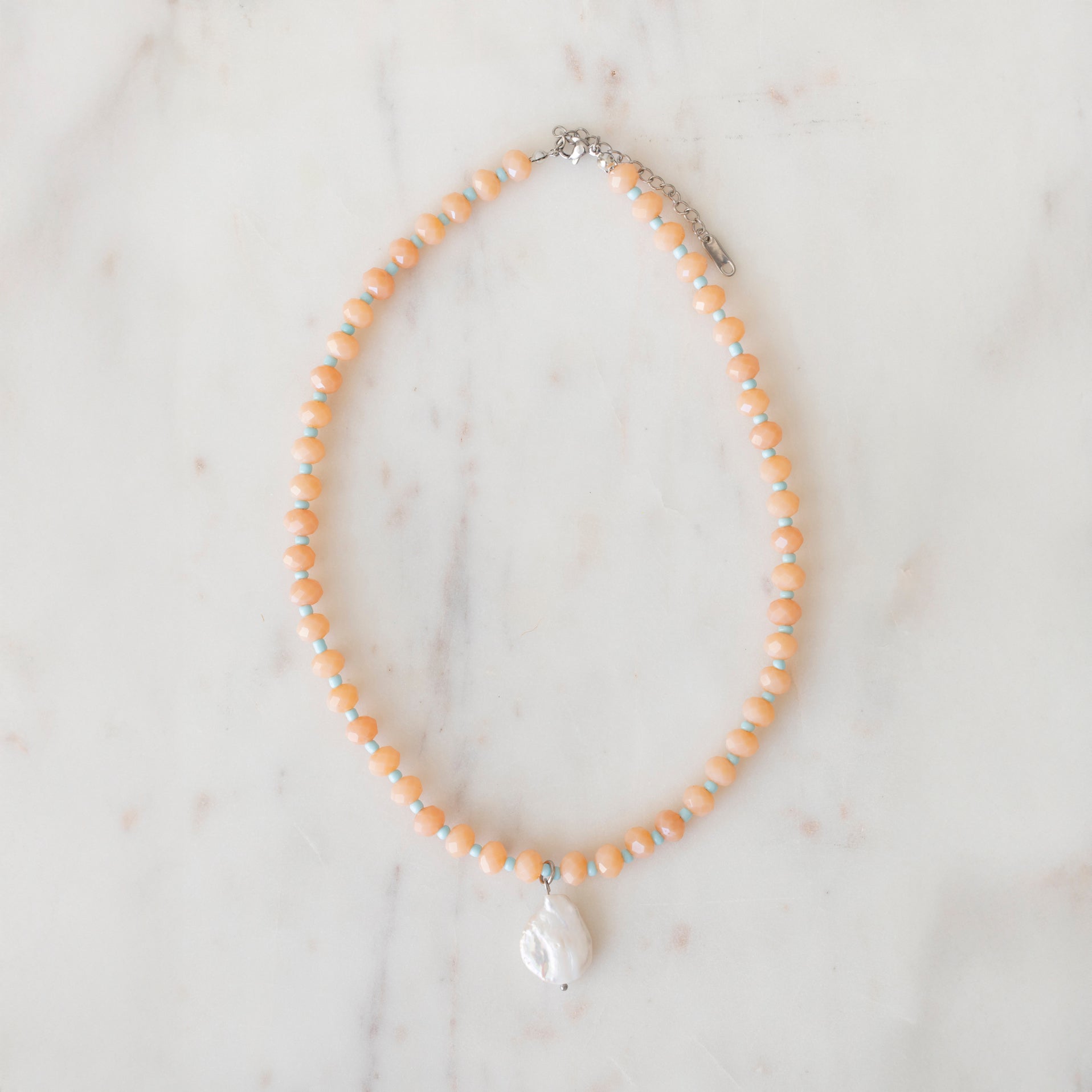 Peach & Sky Crystal Beaded Necklace