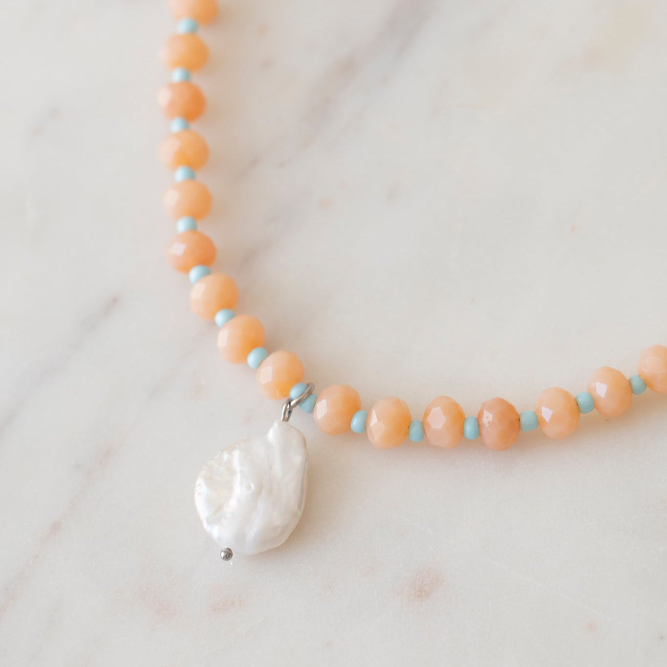 Peach & Sky Crystal Beaded Necklace