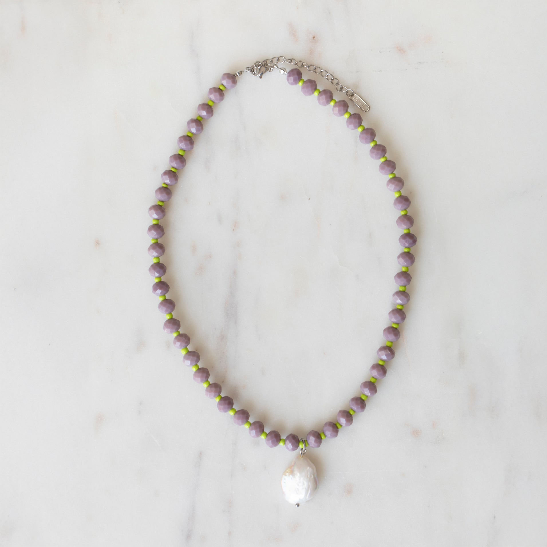 Mauve & Lime Crystal Beaded Necklace