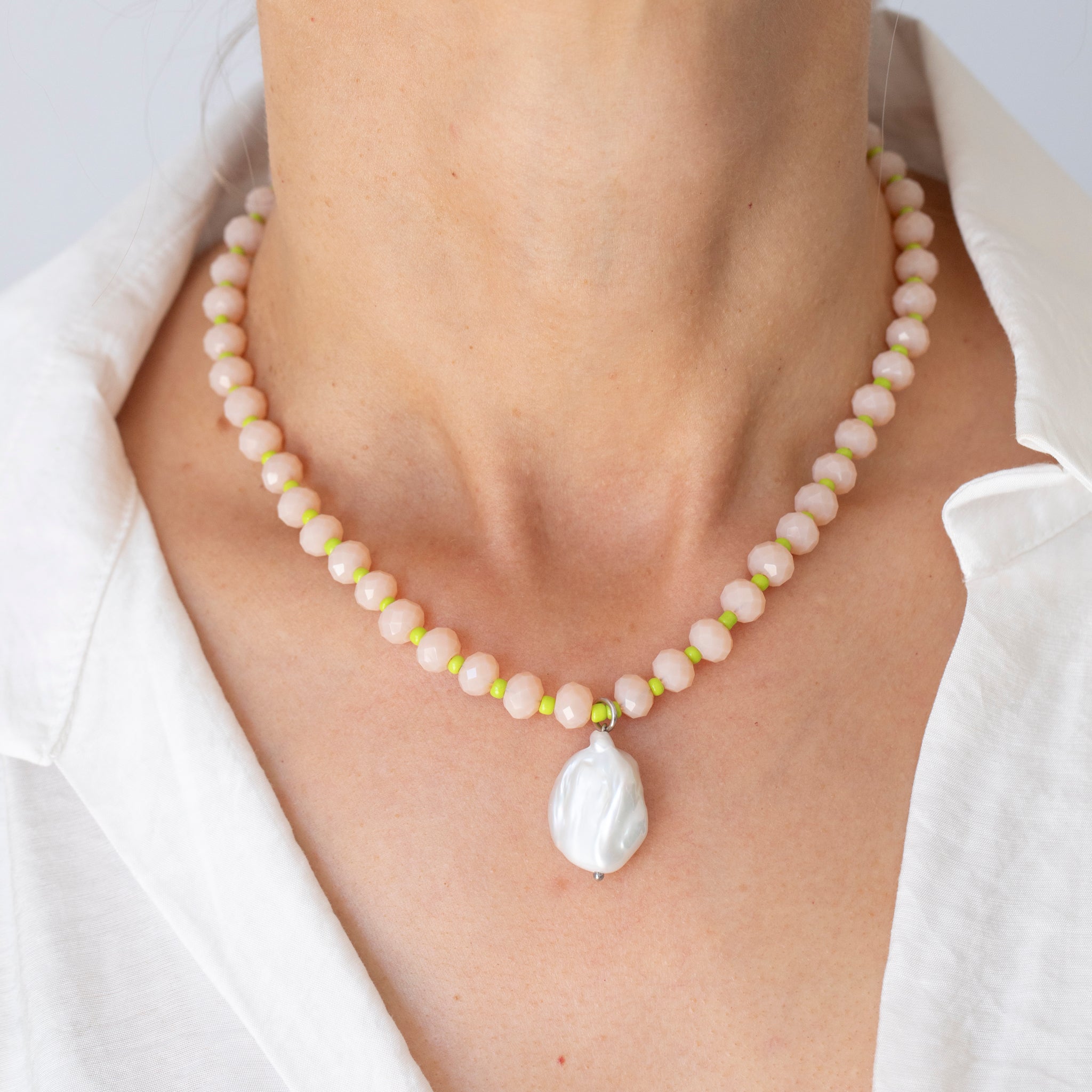 Sand & Lime Crystal Beaded Necklace