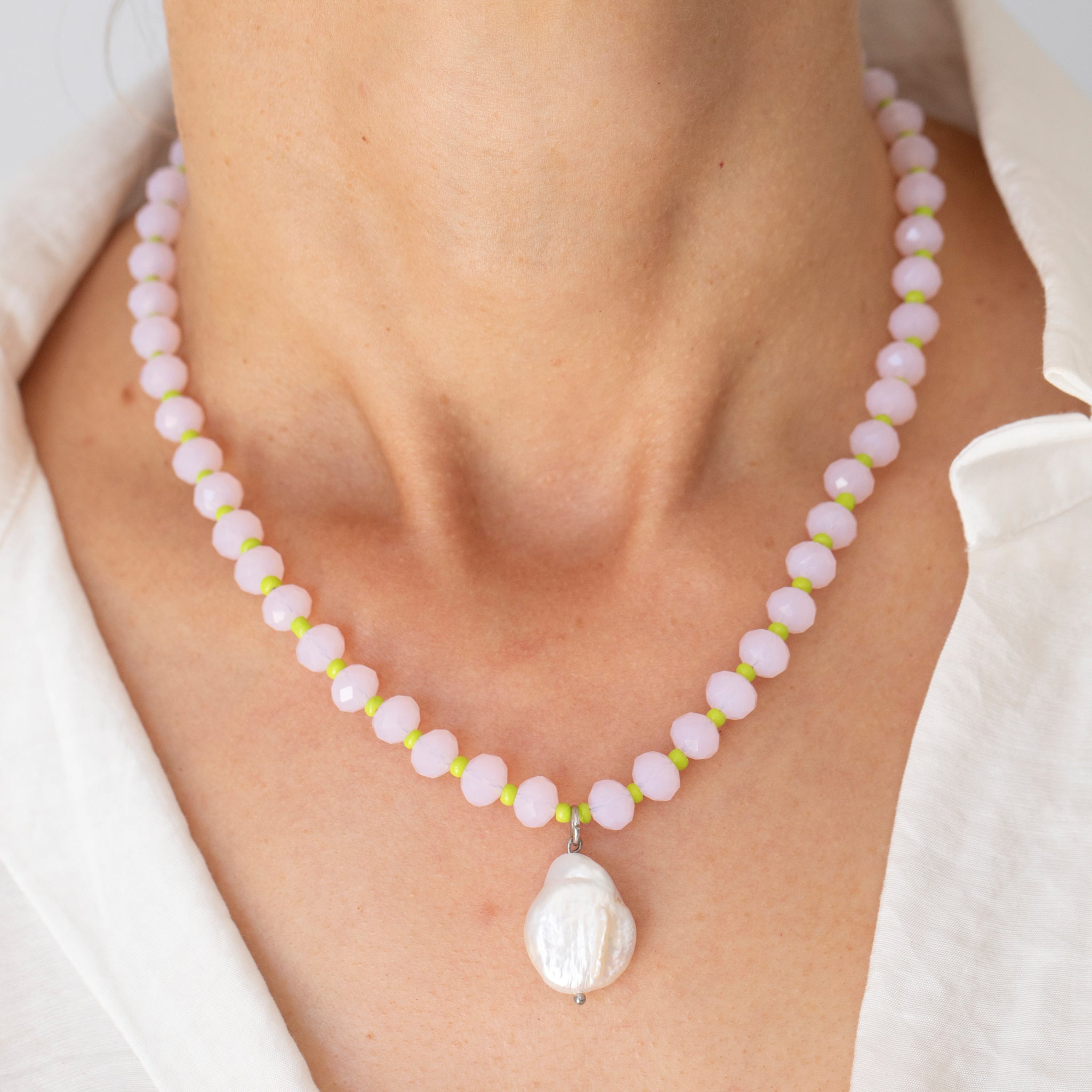Lemonade & Lime Crystal Beaded Necklace