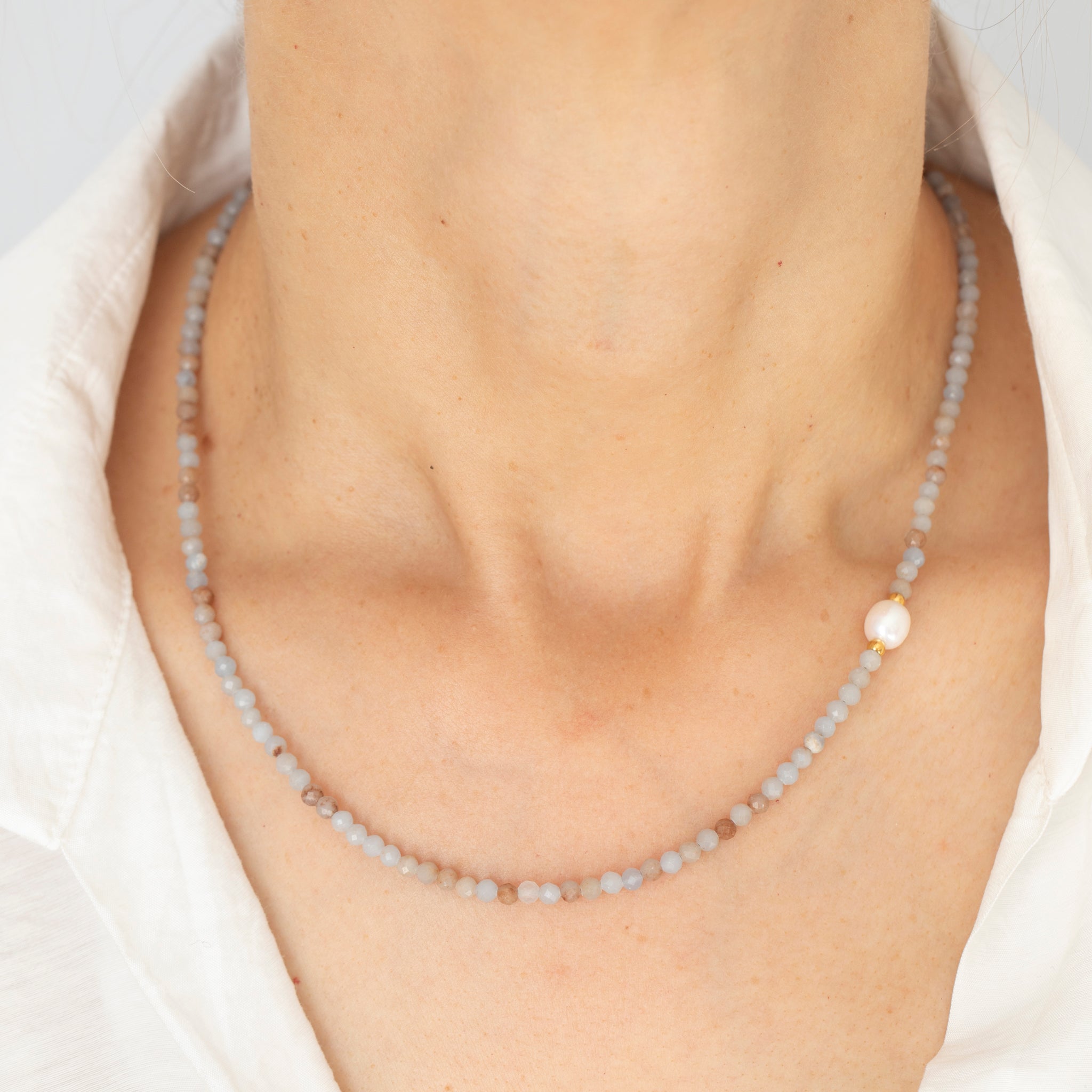 Dumortierite & Freshwater Pearl Necklace