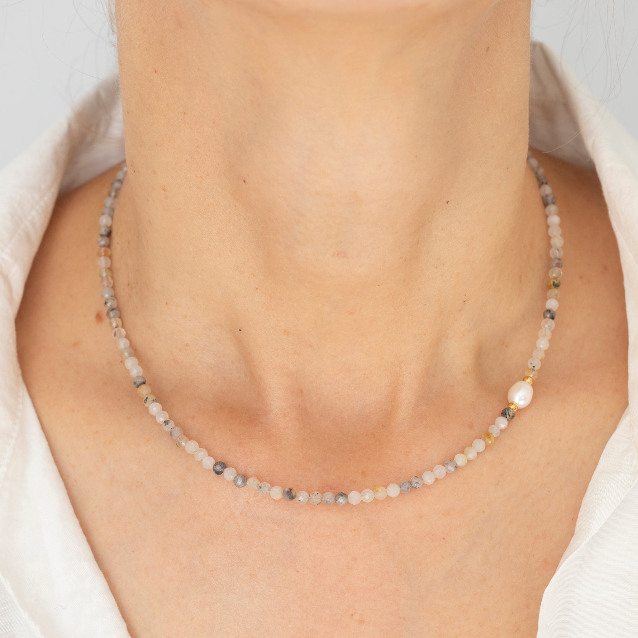 Tourmalinated Quartz & Freshwater Pearl Necklace
