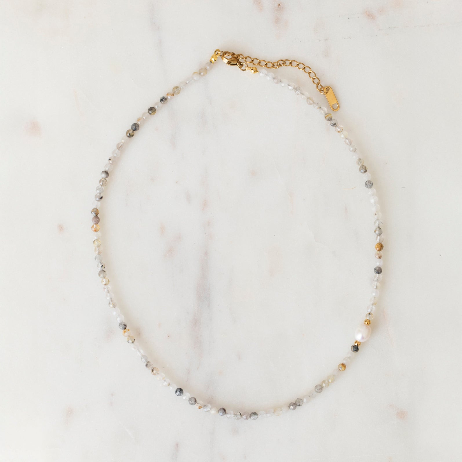 Tourmalinated Quartz & Freshwater Pearl Necklace