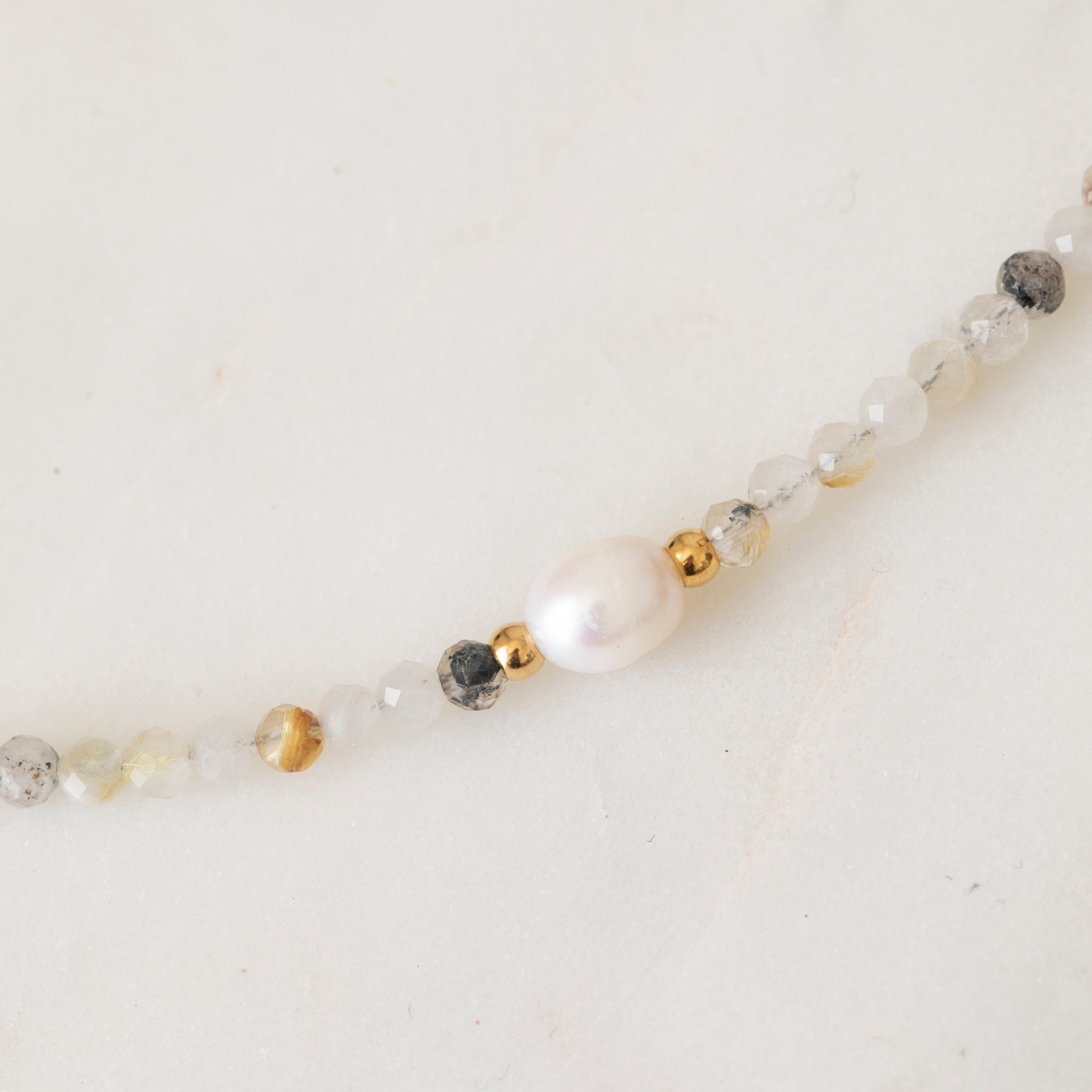 Tourmalinated Quartz & Freshwater Pearl Necklace