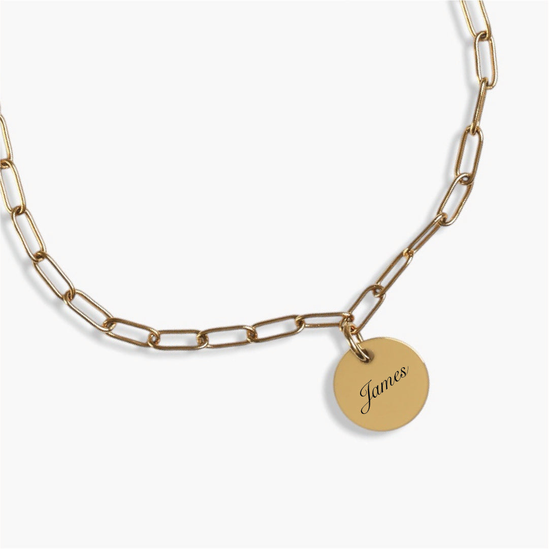 Gold Petite Disc Paperclip Bracelet