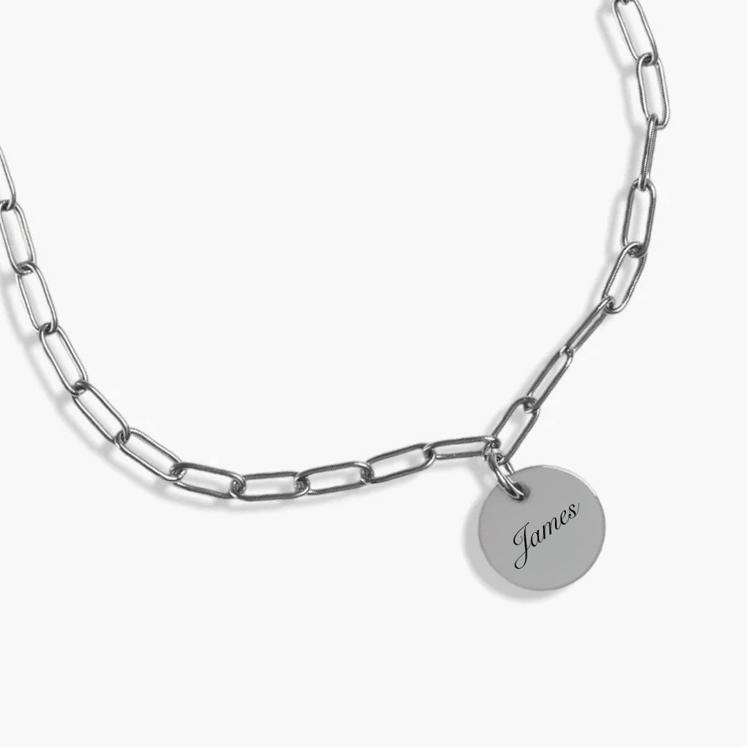 Silver Petite Disc Paperclip Bracelet