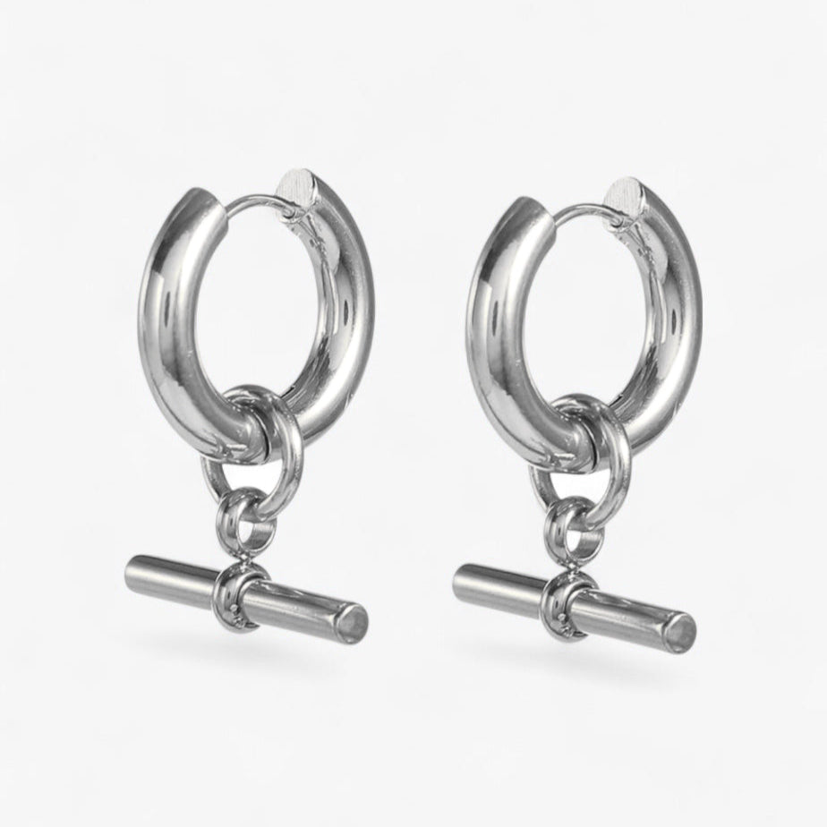 Silver T-Bar Hoops