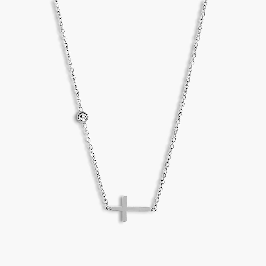 Silver Cross Zircon Necklace