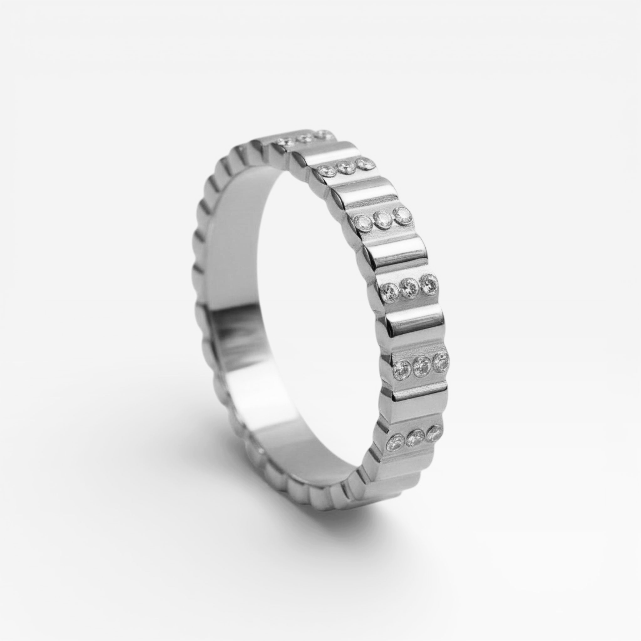 Silver Zircon Ribbed Ring