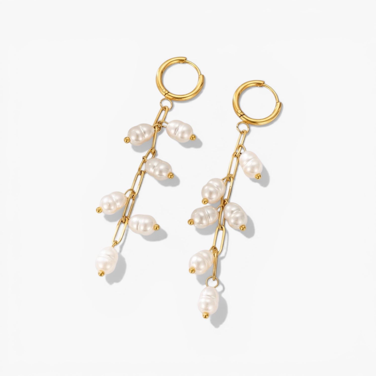 Gold Pearly Cascade Hoops