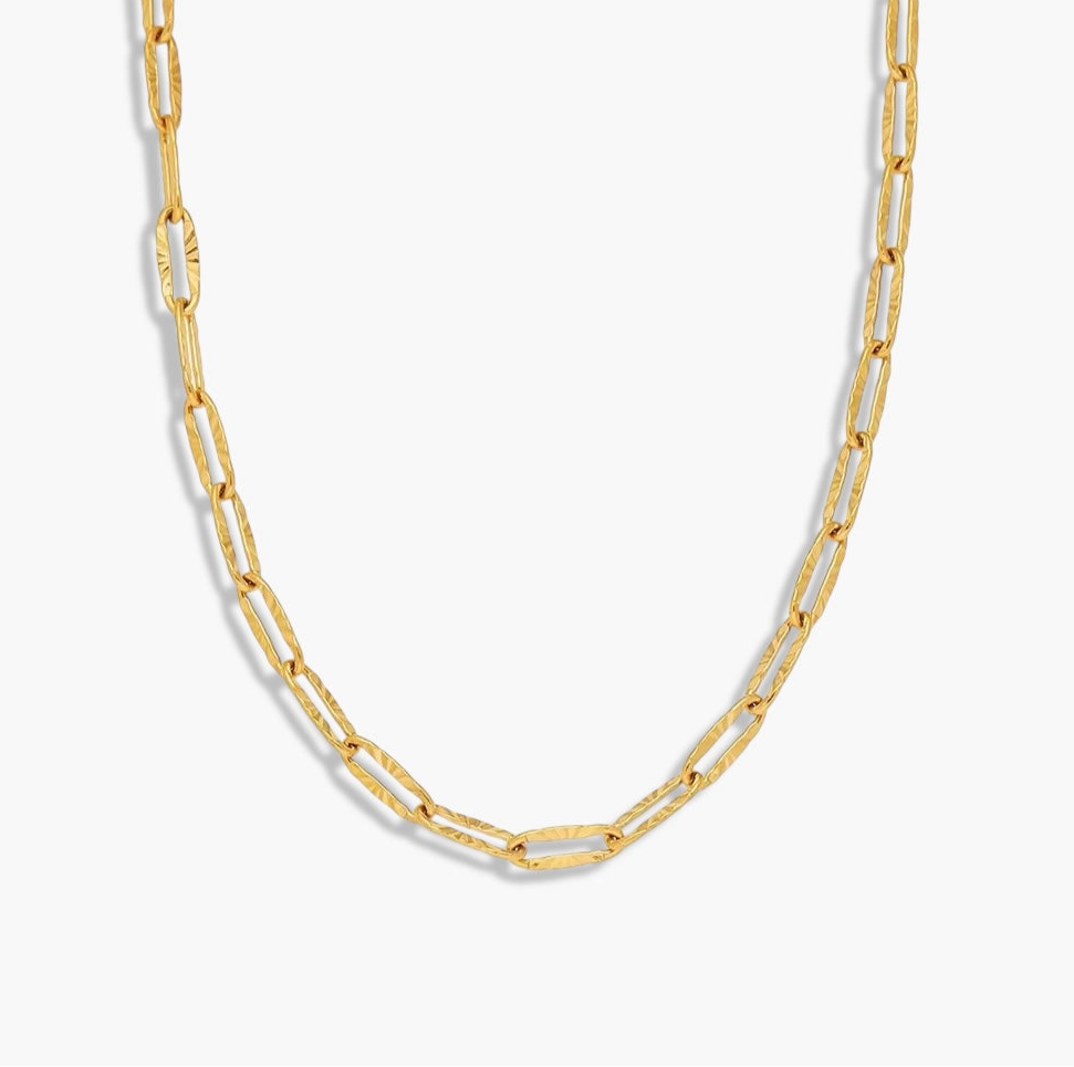 Gold Textured Paperclip Necklace