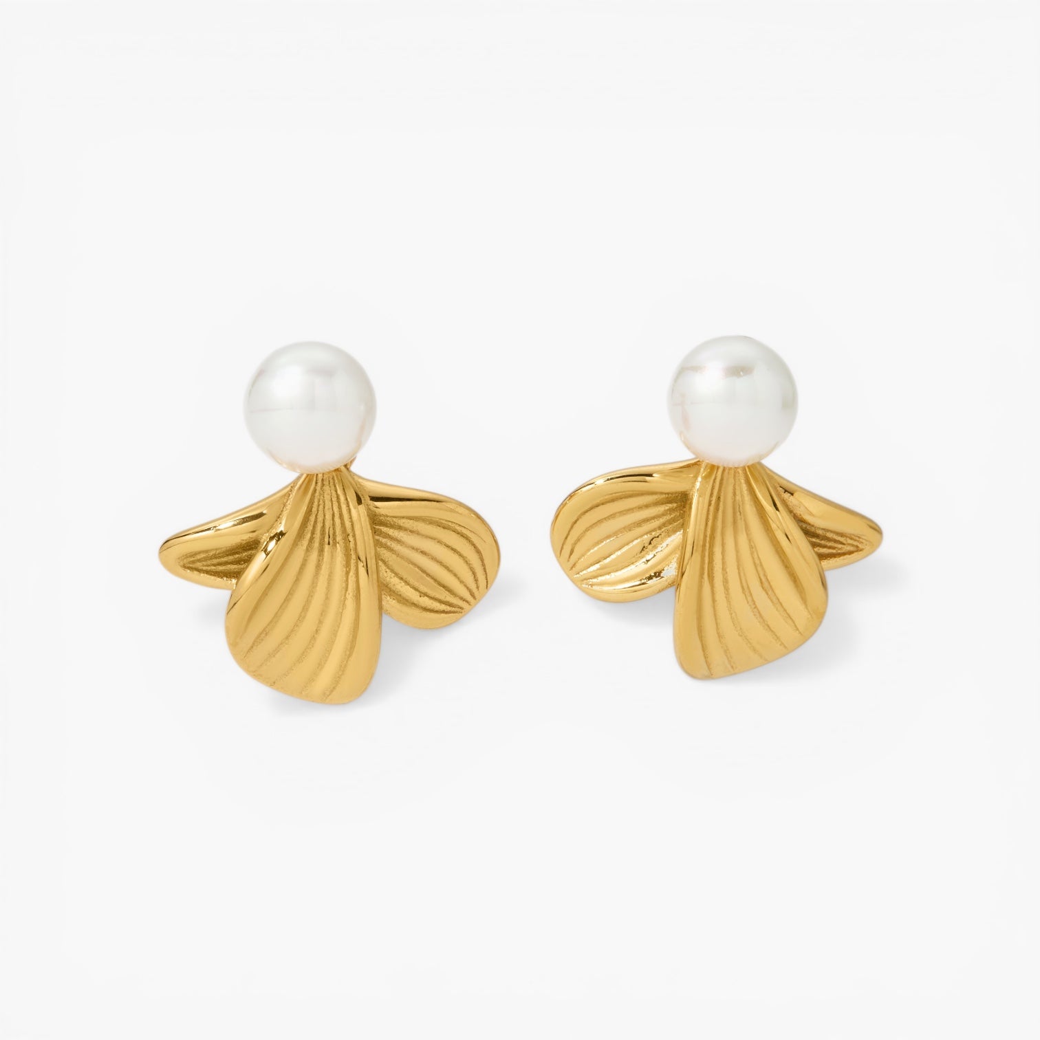 Gold Petal Pearl Studs