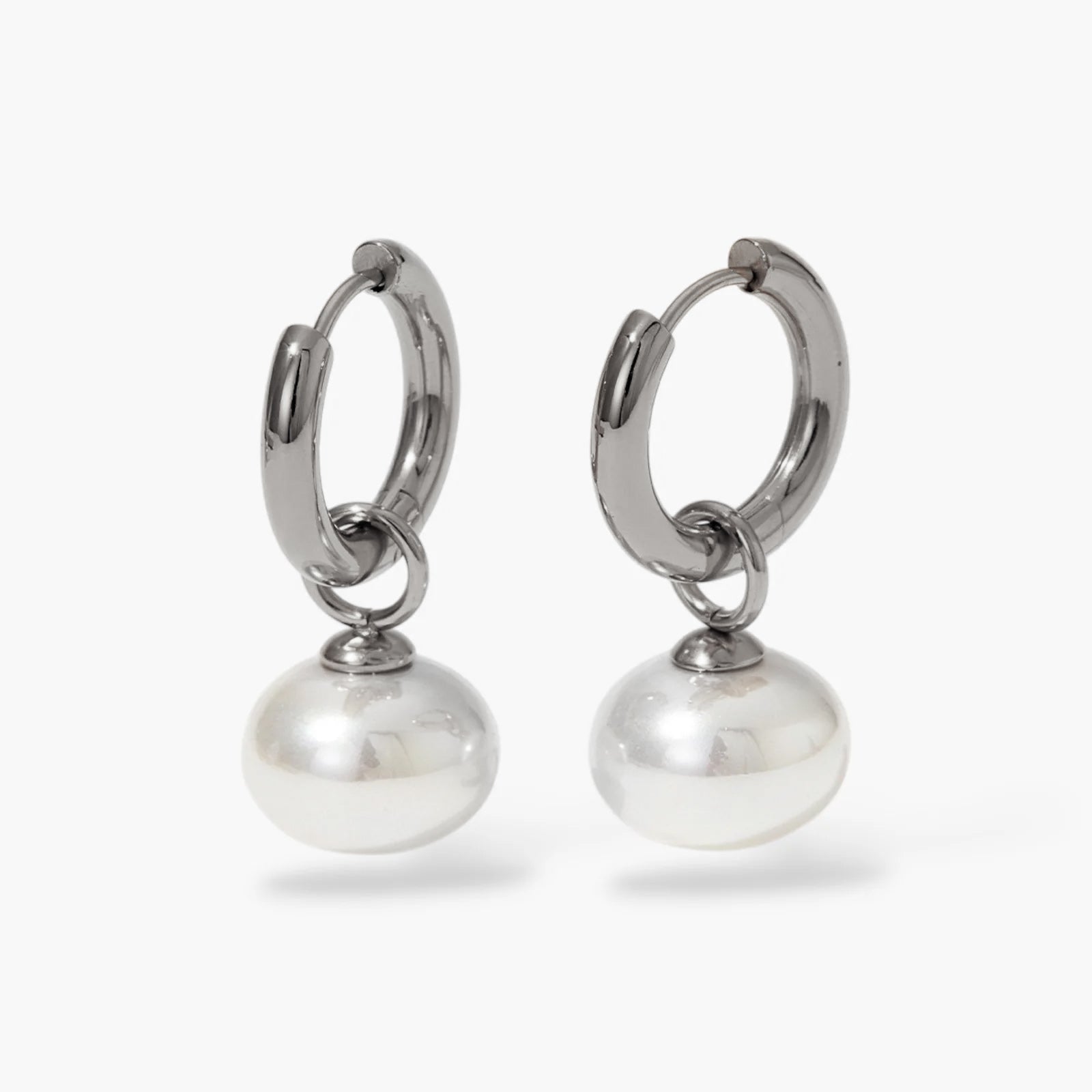 Silver Pearl Charm Hoops