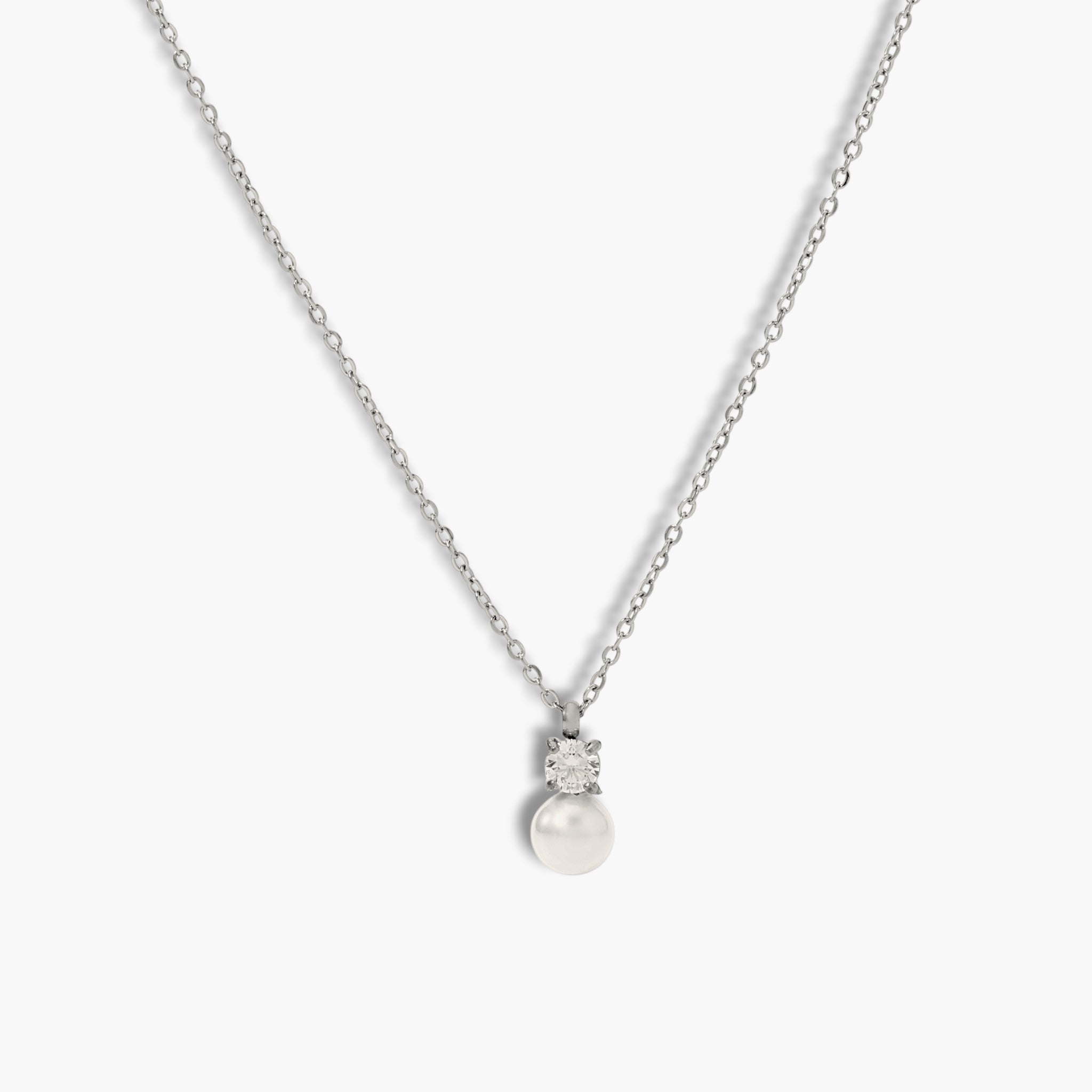 Silver Pearl Drop Necklace