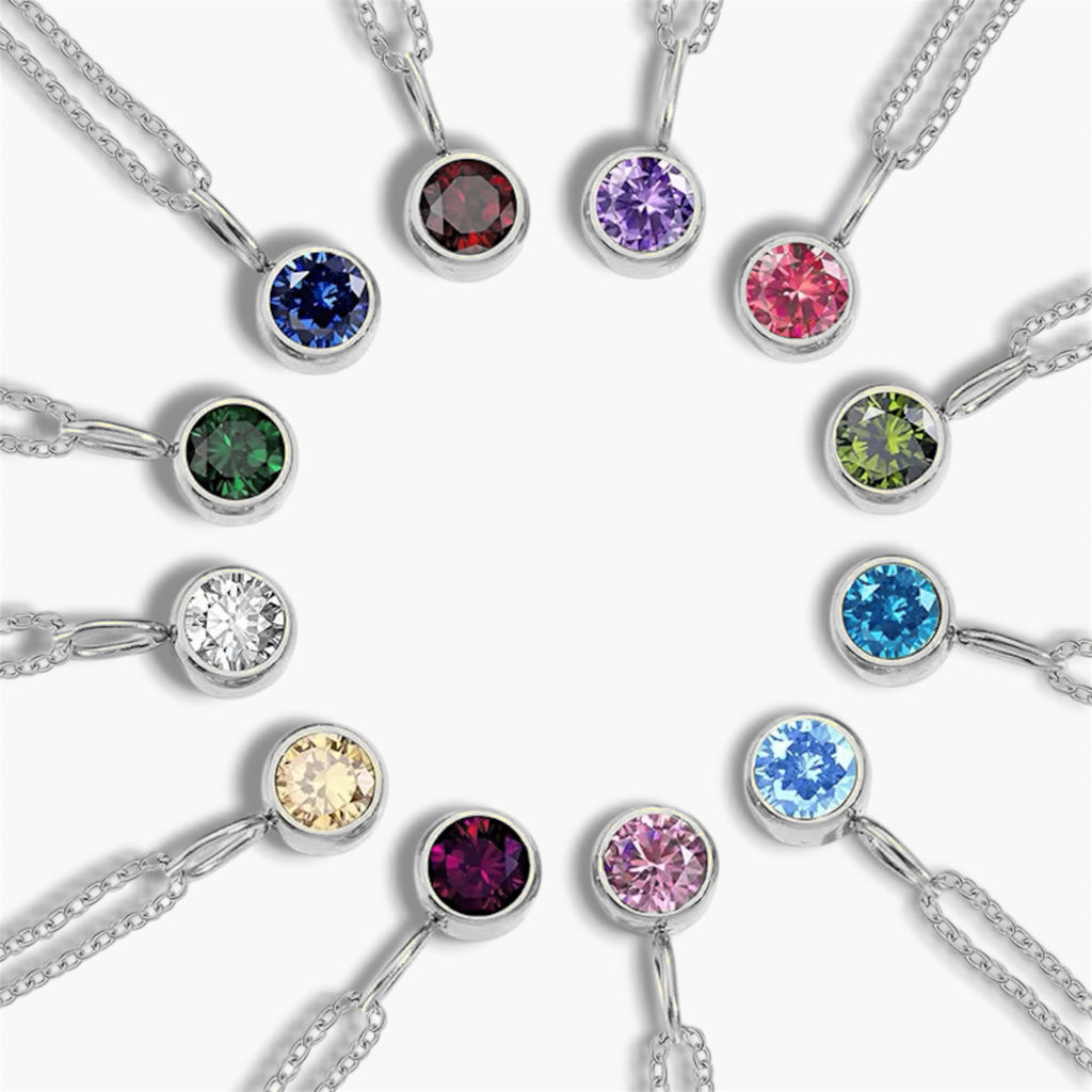 Silver Birthstone Pendant Necklace