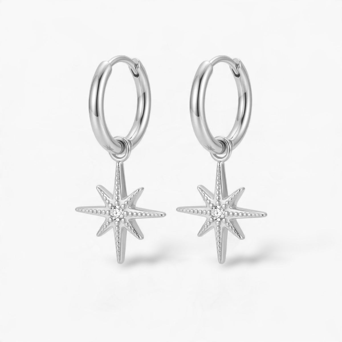 Silver Star Charm Hoops