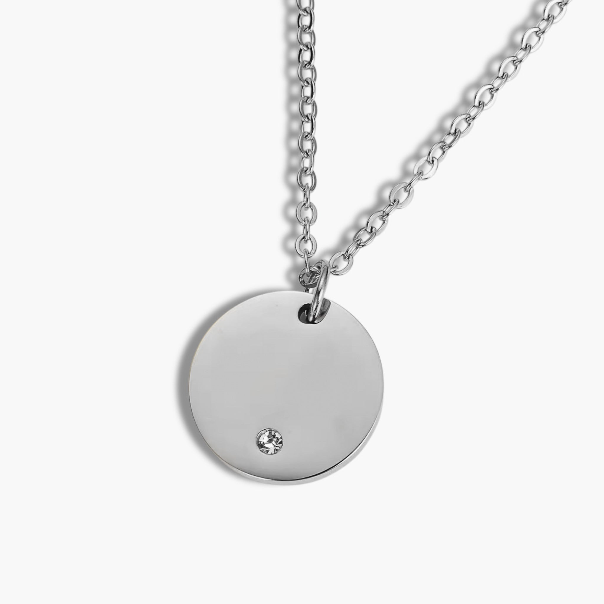 Silver Zircon Disc Necklace