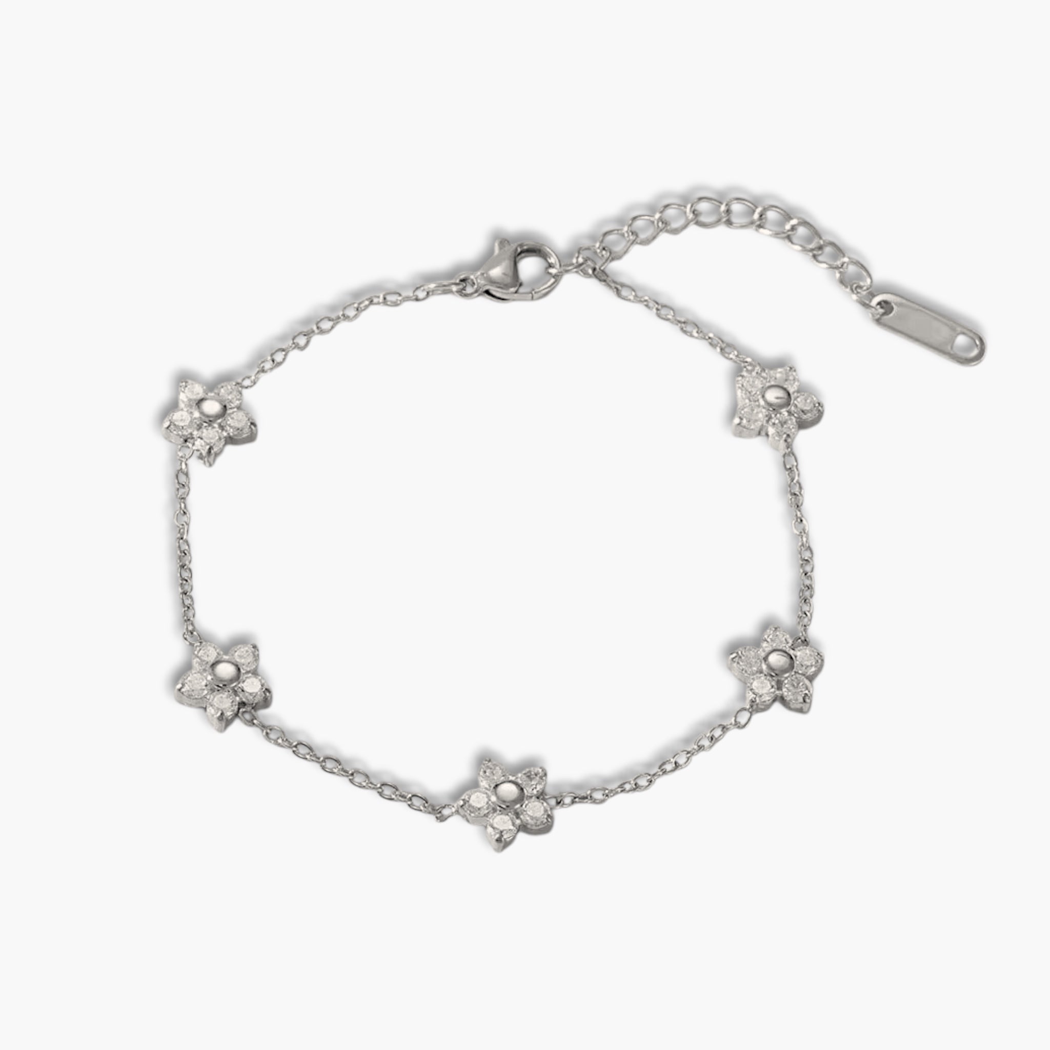 Silver Zircon Flower Bracelet