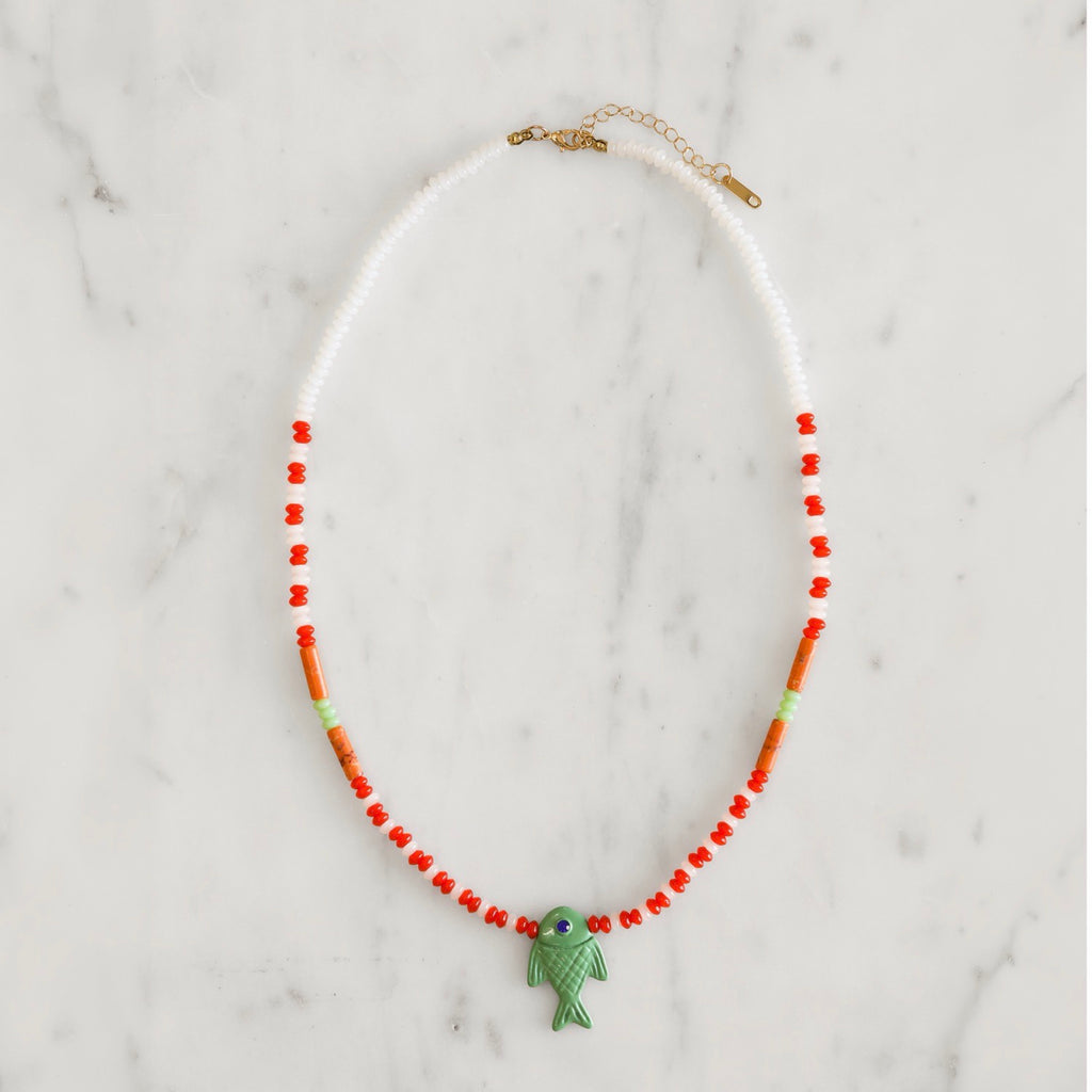 Papaya Fish Beaded Necklace