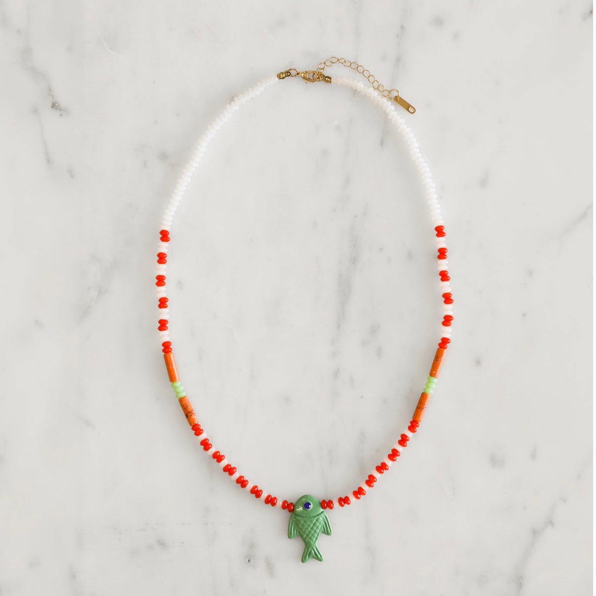 Papaya Fish Beaded Necklace