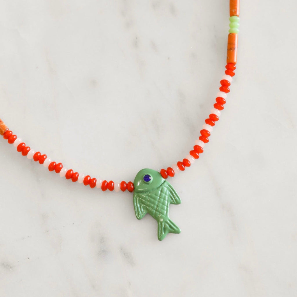 Papaya Fish Beaded Necklace