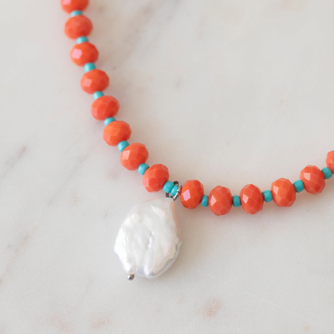 Grapefruit & Turquoise Crystal Beaded Necklace