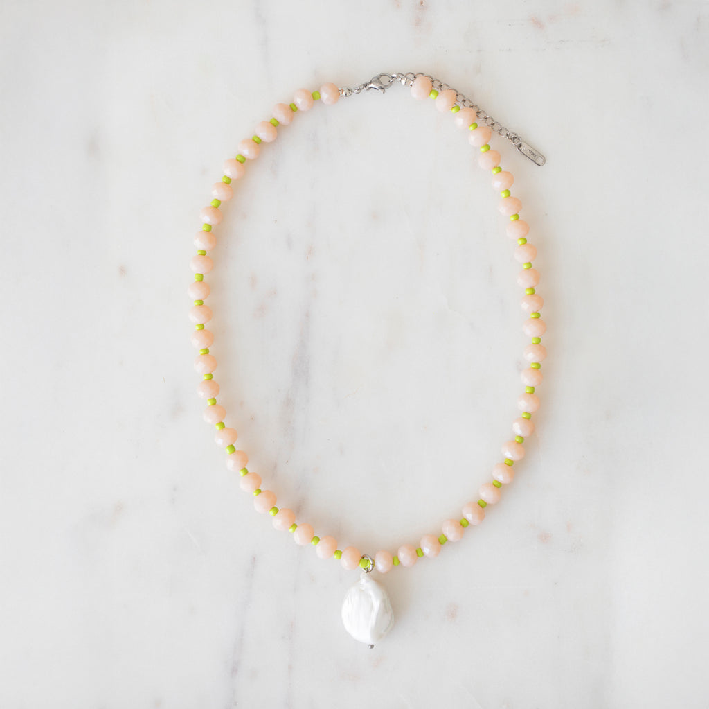 Sand & Lime Crystal Beaded Necklace