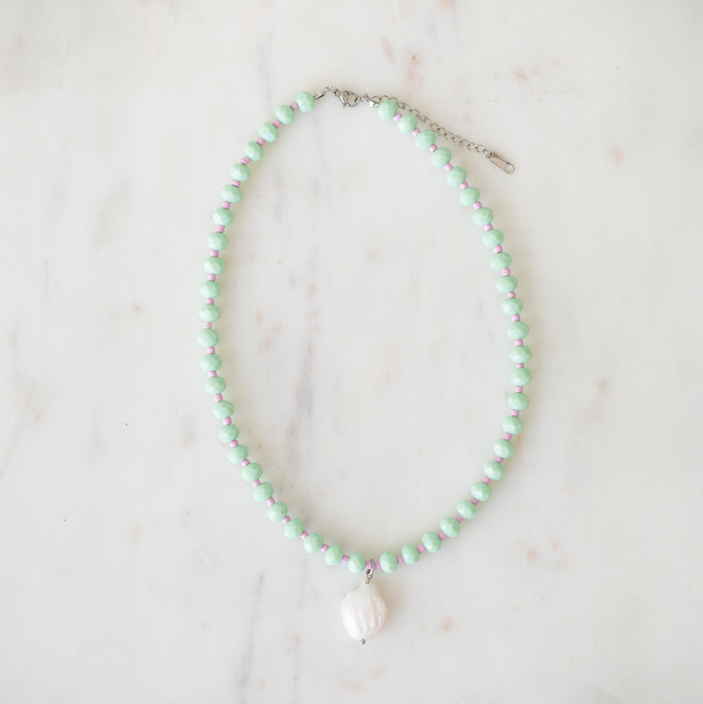 Mint & Lilac Crystal Beaded Necklace