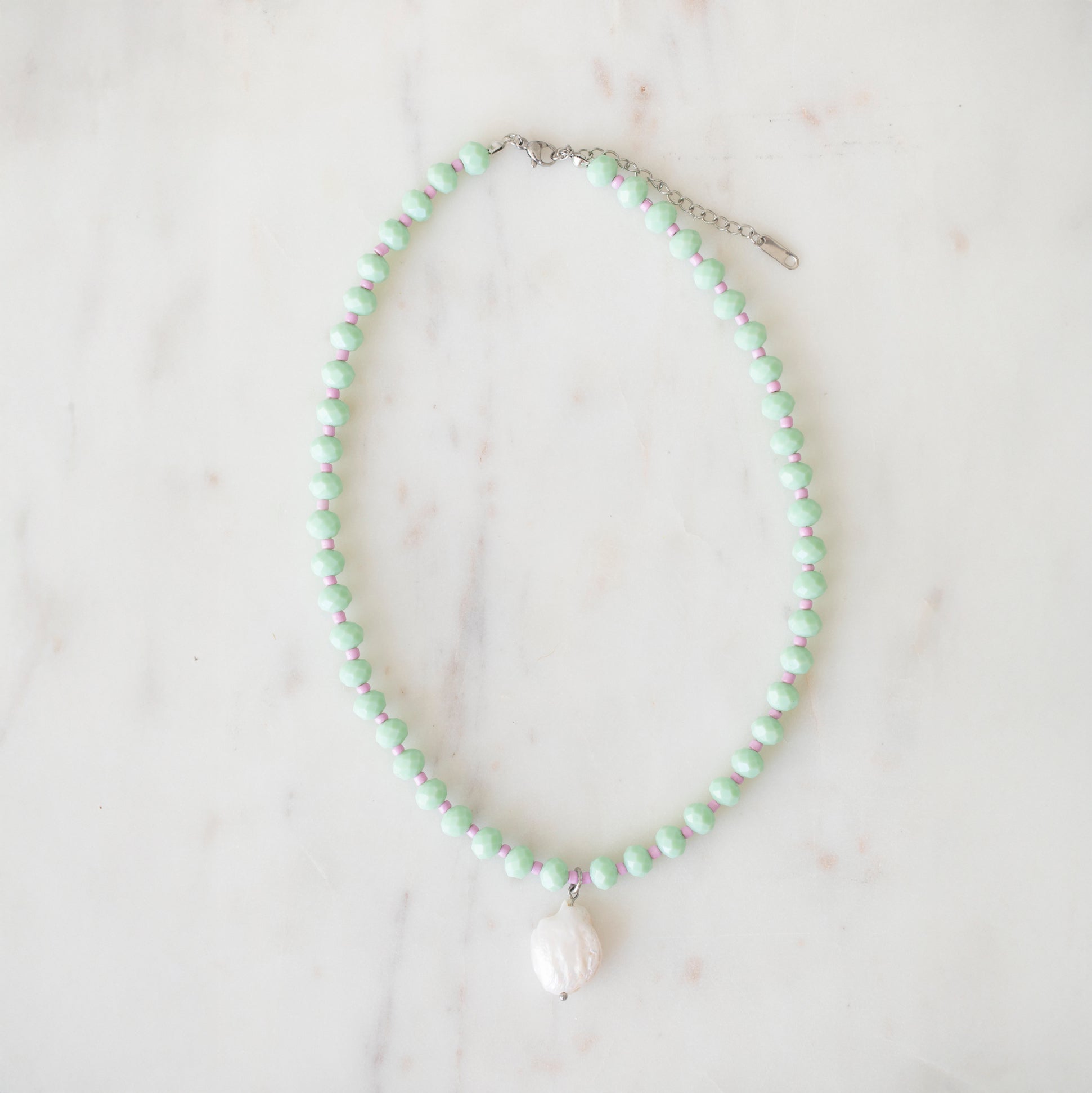 Mint & Lilac Crystal Beaded Necklace
