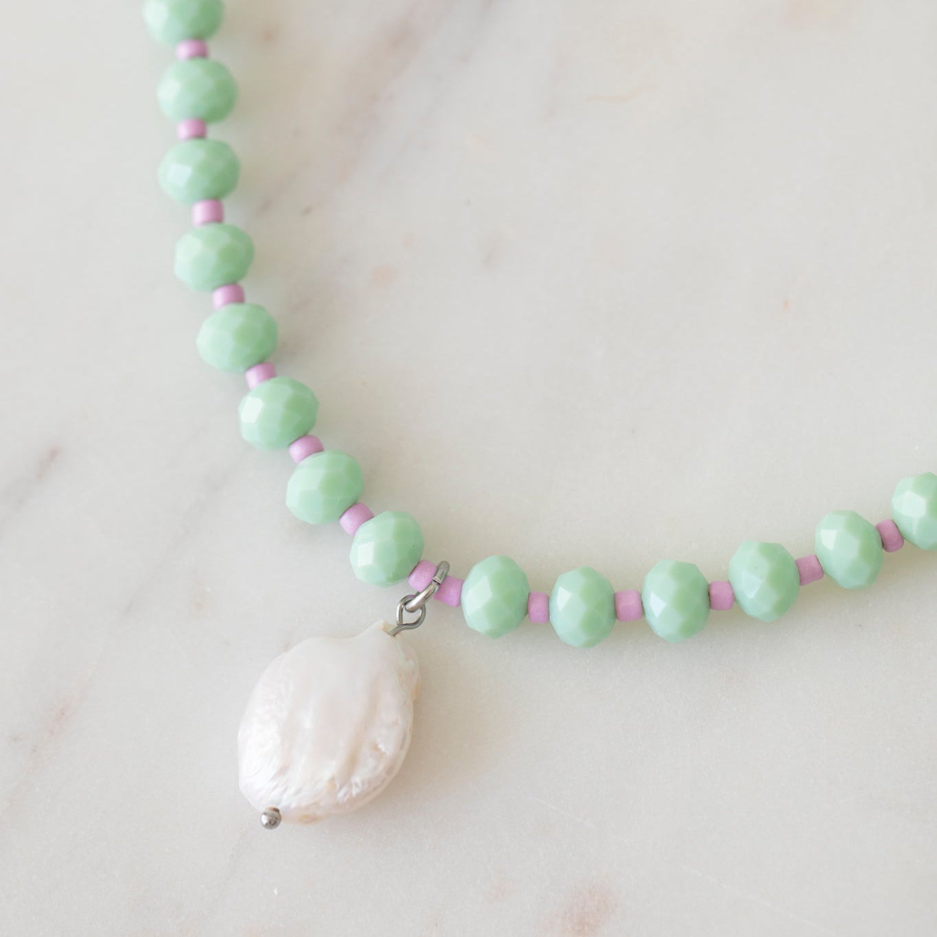 Mint & Lilac Crystal Beaded Necklace