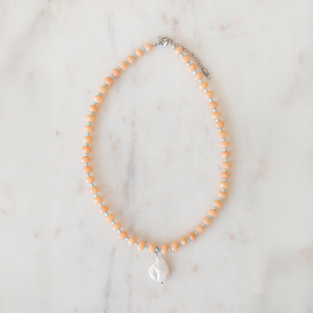 Peach & Sky Crystal Beaded Necklace