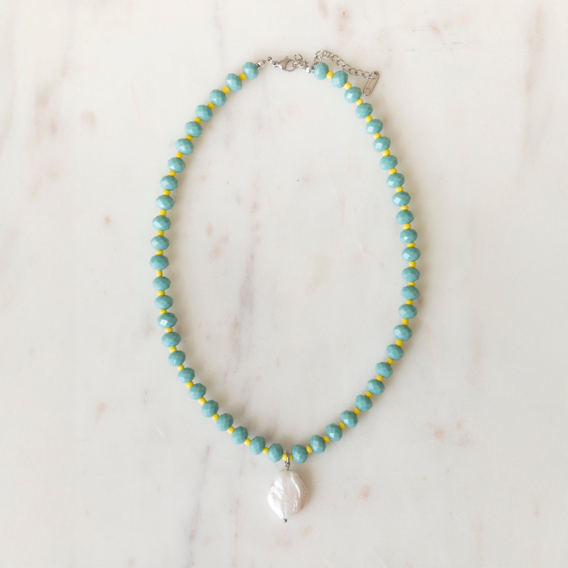 Teal & Lemon Crystal Beaded Necklace