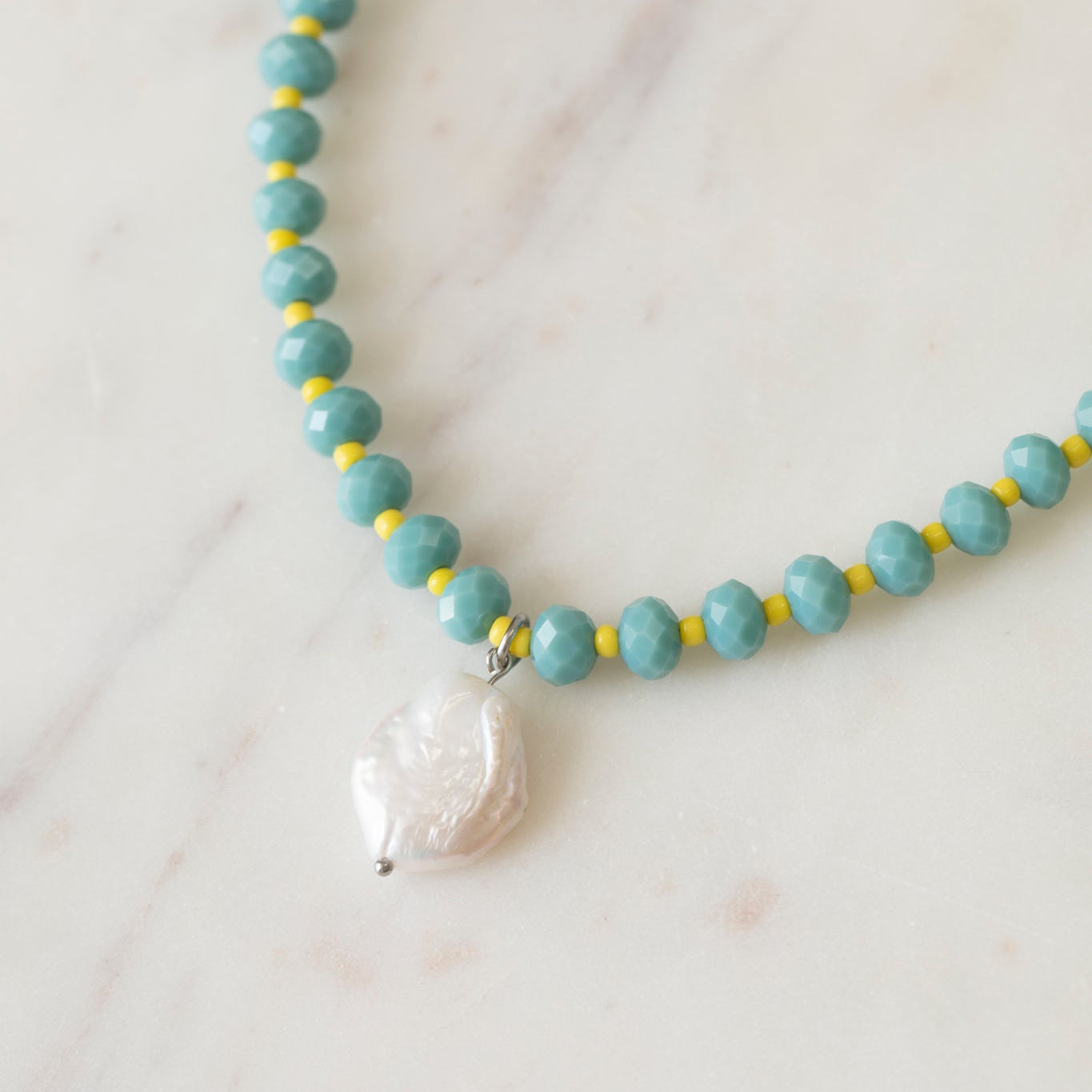 Teal & Lemon Crystal Beaded Necklace