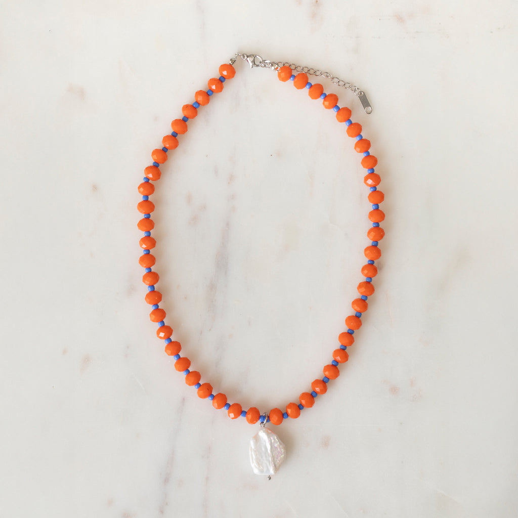 Tangerine & Indigo Crystal Beaded Necklace