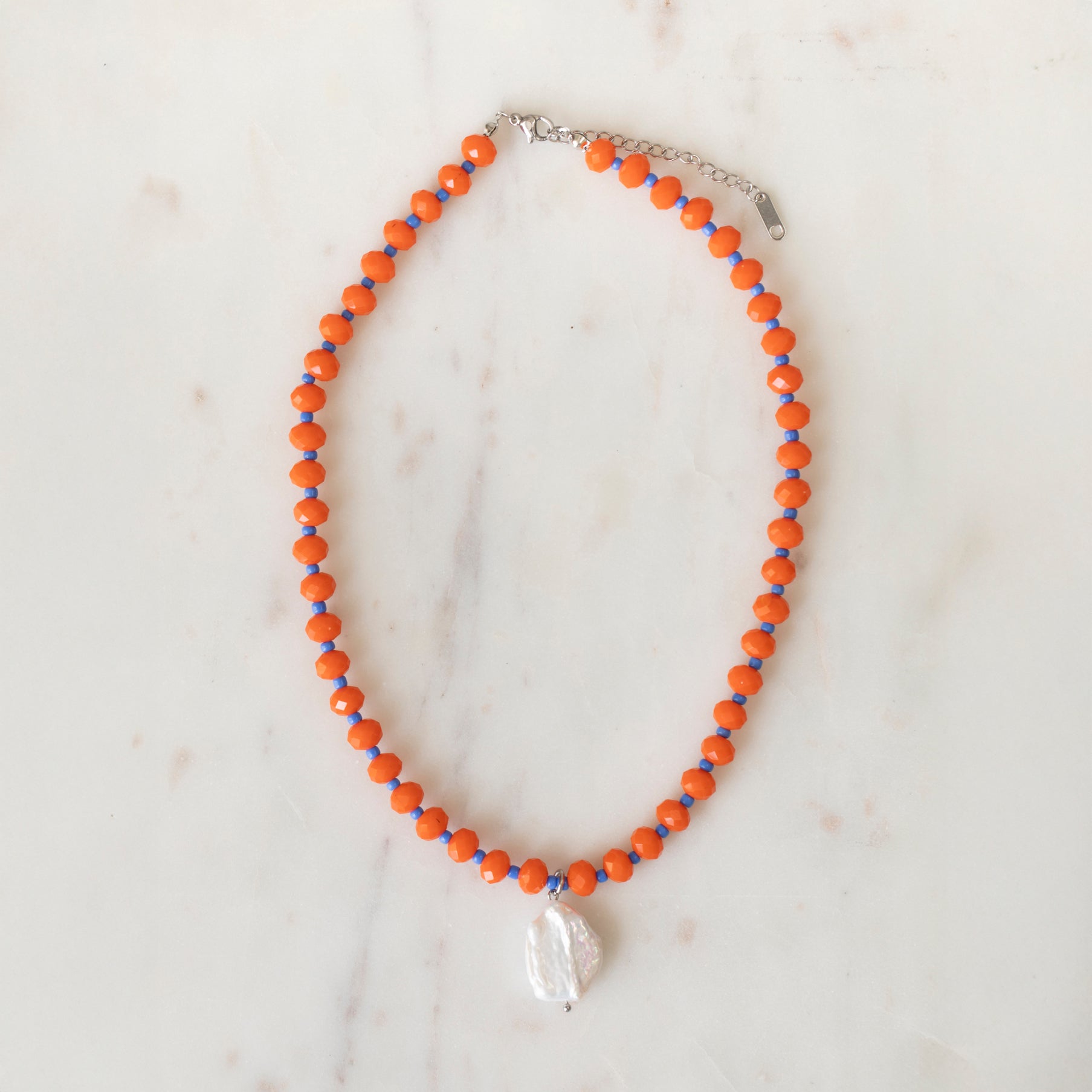 Tangerine & Indigo Crystal Beaded Necklace