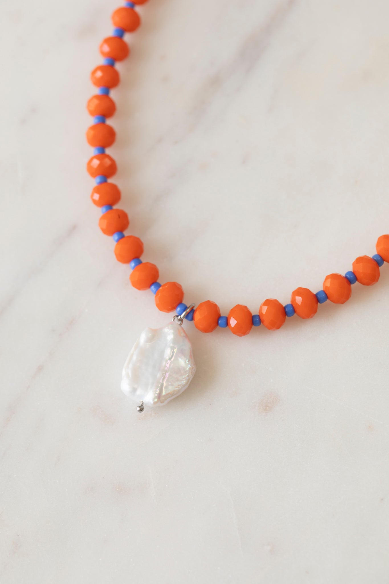 Tangerine & Indigo Crystal Beaded Necklace