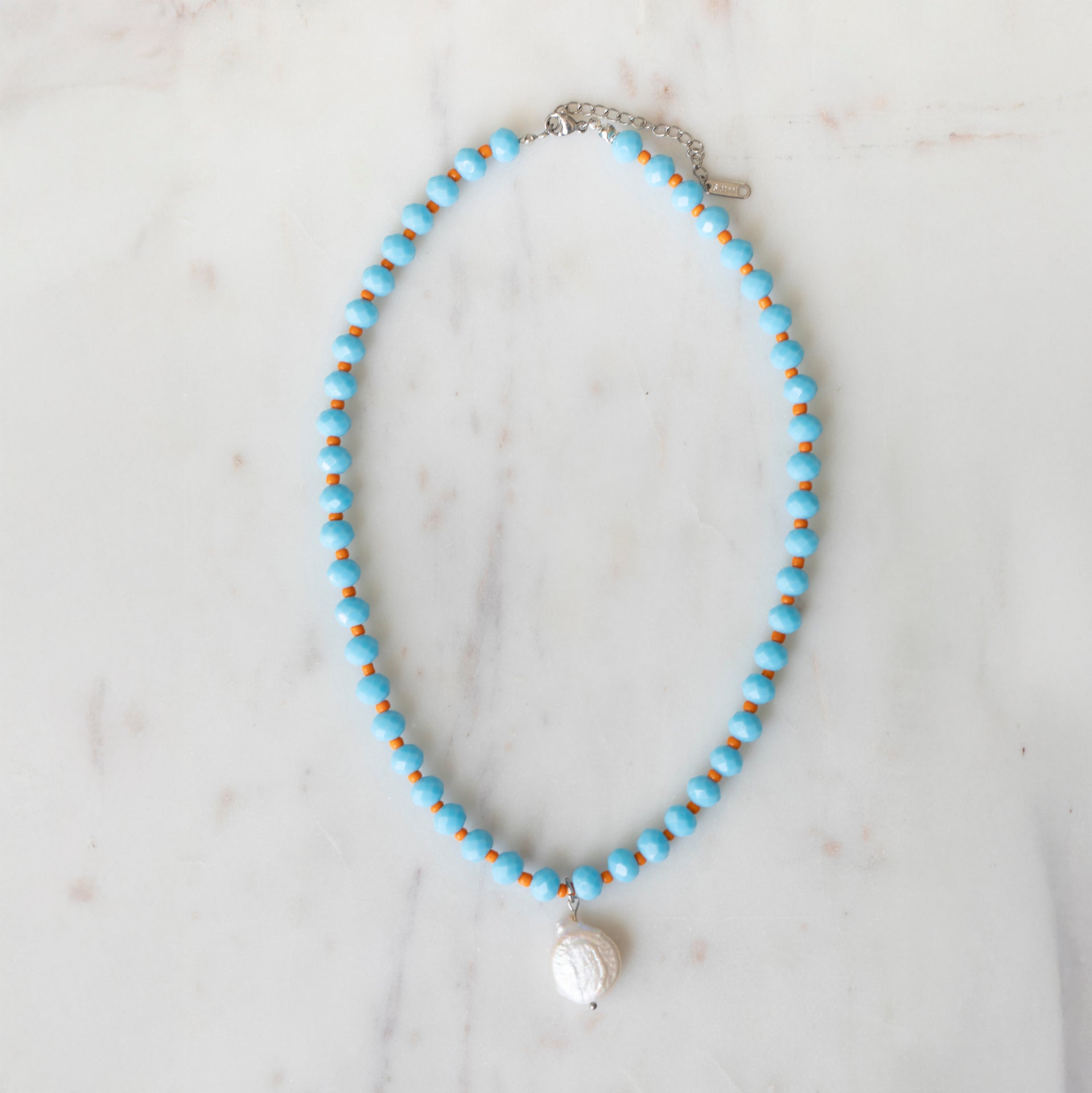 Turquoise & Papaya Crystal Beaded Necklace