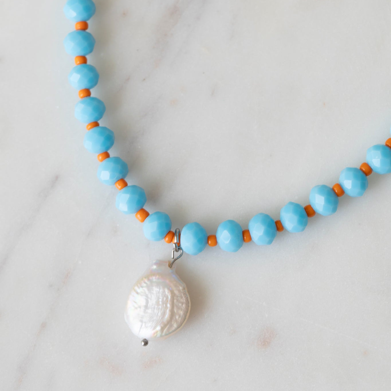 Turquoise & Papaya Crystal Beaded Necklace