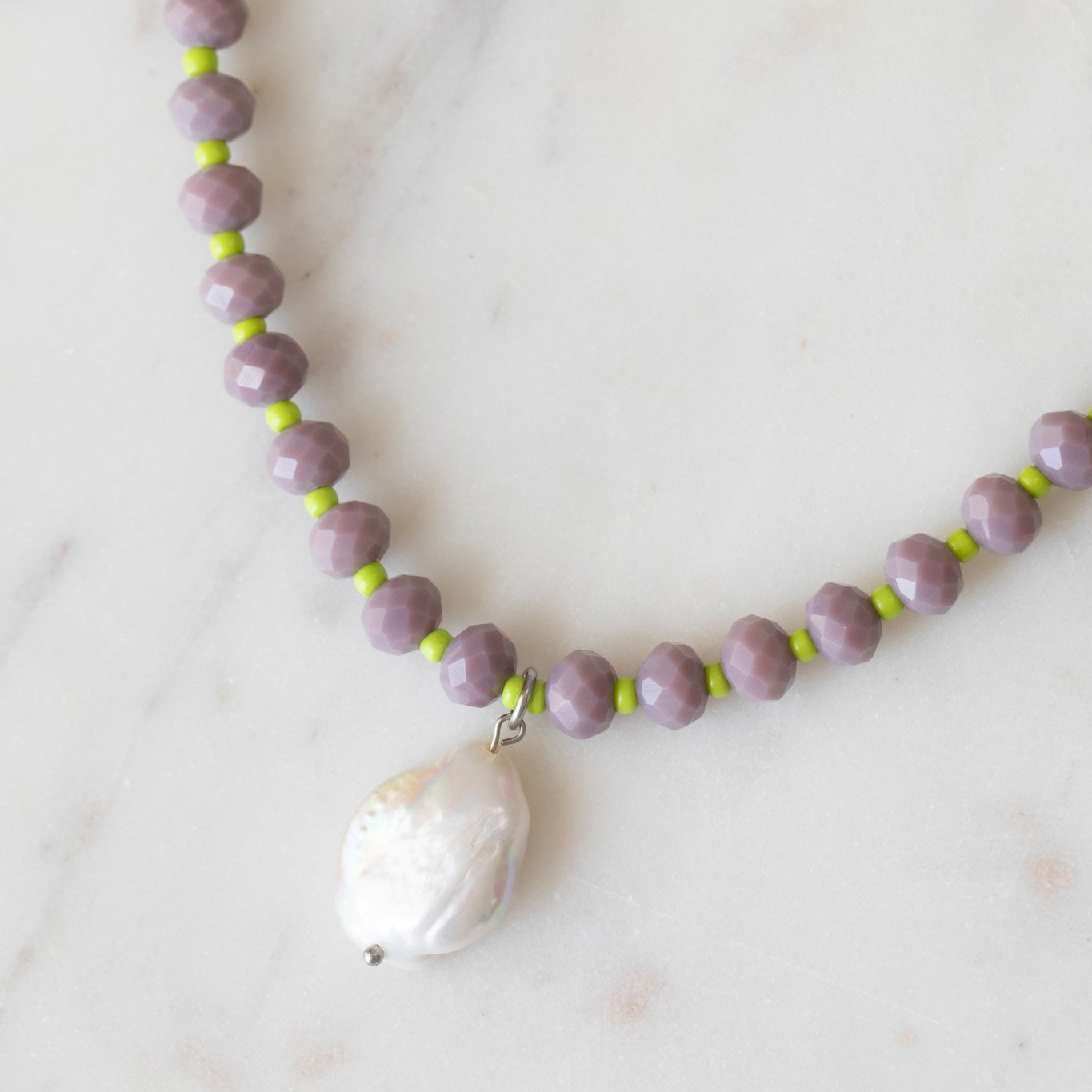 Mauve & Lime Crystal Beaded Necklace